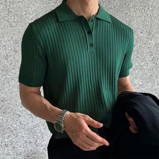 Herrpikétröja – Slim Fit – Ribbstickad – Kort Ärm – Andningsbar Stilren Design