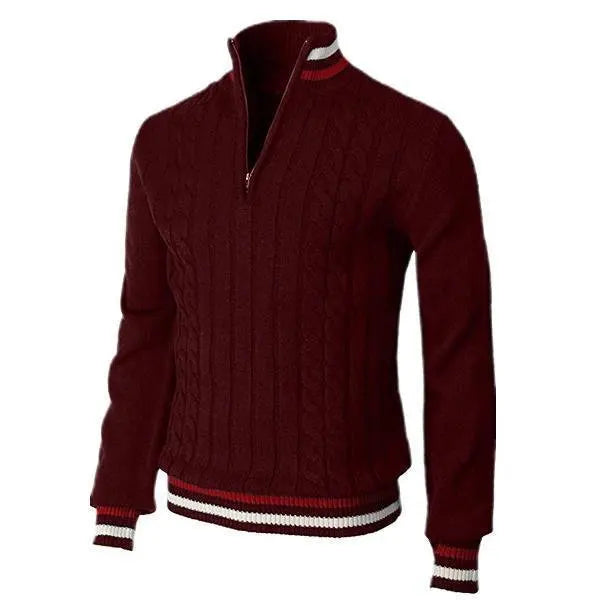 Herrtröja med polokrage – Ull – Slim Fit – Zipkrage – Kabelstickad – Lång ärm