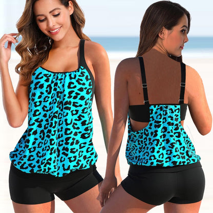 Dam Tankini-set – Bluslinne med Justerbara Axelband – Figurnära Shorts – Andningsbar Mix