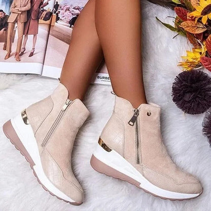 Dam Ankelboots – Stödjande Passform – Kilklack – Mjuk Textur – Dragkedja
