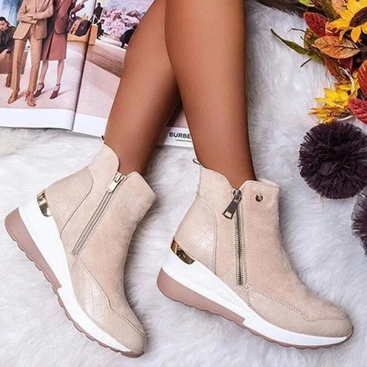 Dam Ankelboots – Stödjande Passform – Kilklack – Mjuk Textur – Dragkedja