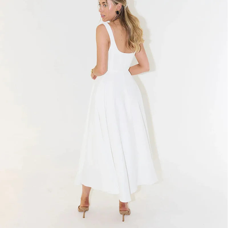 Damklänning - Ärmlös Midi - Figurnära Liv & A-linjeskärning - Elegant & Tidlös