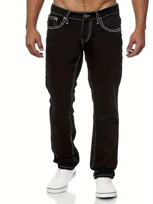 Herrjeans – Rak Passform – Denim – Kontraststickning – Fullängd – Vardagsstil