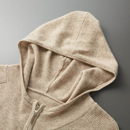 Herr Jogging Set – Avslappnad Passform – Mjuk Stickad – Hel Zip Hoodie – Muddade Byxor
