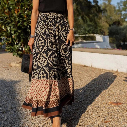 Kvinnors maxikjol – Hög midja – Flowy passform – Andningsbart tyg – Boho mönster