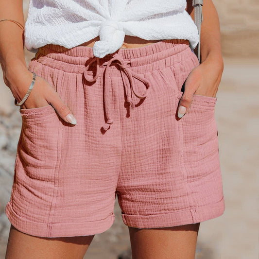 Dam Shorts - Luftig Bomull - Elastisk Midja med Dragsko - Bekväma med Fickor
