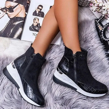 Dam Ankelboots – Stödjande Passform – Kilklack – Mjuk Textur – Dragkedja
