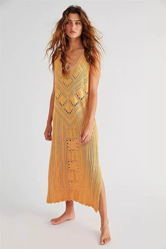 Damklänning i mesh – Avslappnad passform – V-ringning – Geometriskt mönster – Midilängd