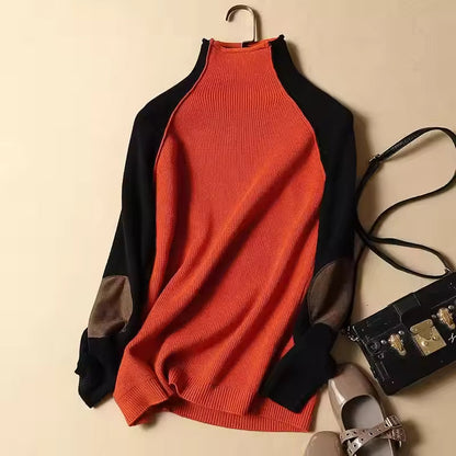 Damtröja – Avslappnad Passform – Ribbstickat – Halvpolo – Raglanärm – Armbågslapp – Tunn Lengd