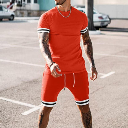 Herr Set – Kortärmad T-shirt & Shorts – Slim Fit – Andningsbart – Sportig Design