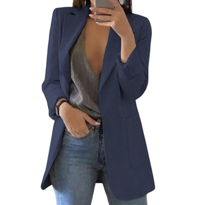 Dam Blazer – Skräddad Passform – Höftlängd – Öppen Front – Stora Fickor – Notchkrage