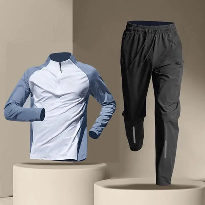Herr Träningsset – Långärmad Half-Zip Tröja & Stretchiga Byxor – Andningsbart & Snabbtorkande
