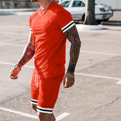 Herr Set – Kortärmad T-shirt & Shorts – Slim Fit – Andningsbart – Sportig Design