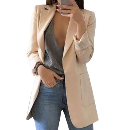 Dam Blazer – Skräddad Passform – Höftlängd – Öppen Front – Stora Fickor – Notchkrage
