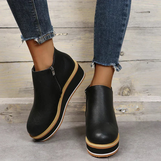 Dam Ankelboots – Plattformssula – Sleek Passform – Rund Tå – Dragkedja Sida