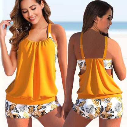 Dam Tankini-set – Bluslinne med Justerbara Axelband – Figurnära Shorts – Andningsbar Mix