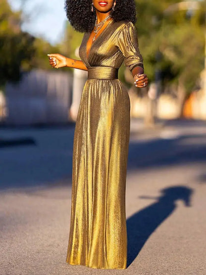 Damdress Jumpsuit - Elegant V-ringning - Vida Ben - Lyxig Glansig Finish