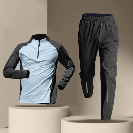 Herr Träningsset – Långärmad Half-Zip Tröja & Stretchiga Byxor – Andningsbart & Snabbtorkande