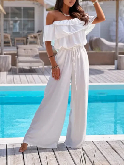 Dam Jumpsuit – Off Shoulder – Volangkrage – Vida Ben – Justerbar Midja – Luftigt Tyg