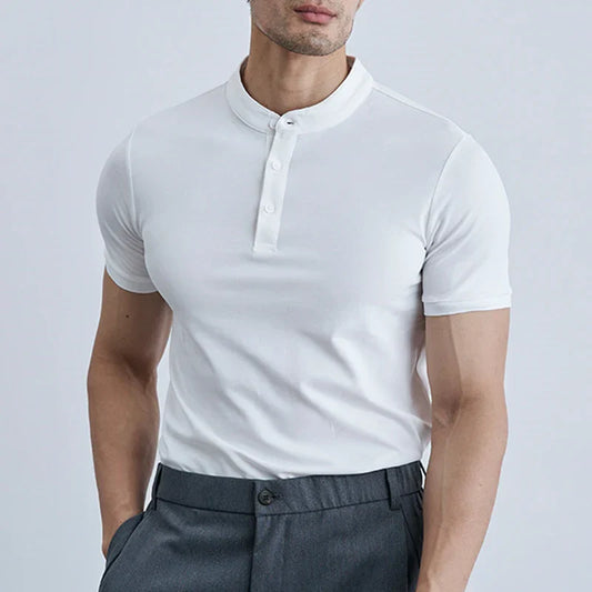 Herr T-shirt med krage – Slim Fit – Lätt bomull – Kort ärm – Avslappnad stil