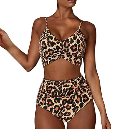 Dam Bikini Set – Slim Fit – Korsad V-ringad Topp – Höga Rynkade Trosor