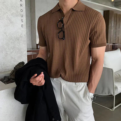 Herrpikétröja – Slim Fit – Ribbstickad – Kort Ärm – Andningsbar Stilren Design