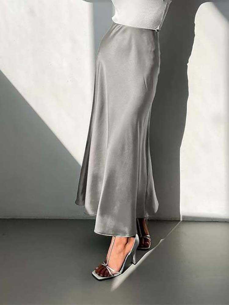 Dam Midikjol - Satin - Hög Midja - Elegant och Stilsäker Design