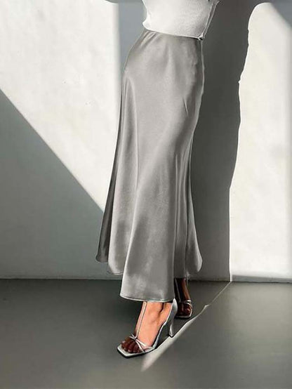 Dam Midikjol - Satin - Hög Midja - Elegant och Stilsäker Design