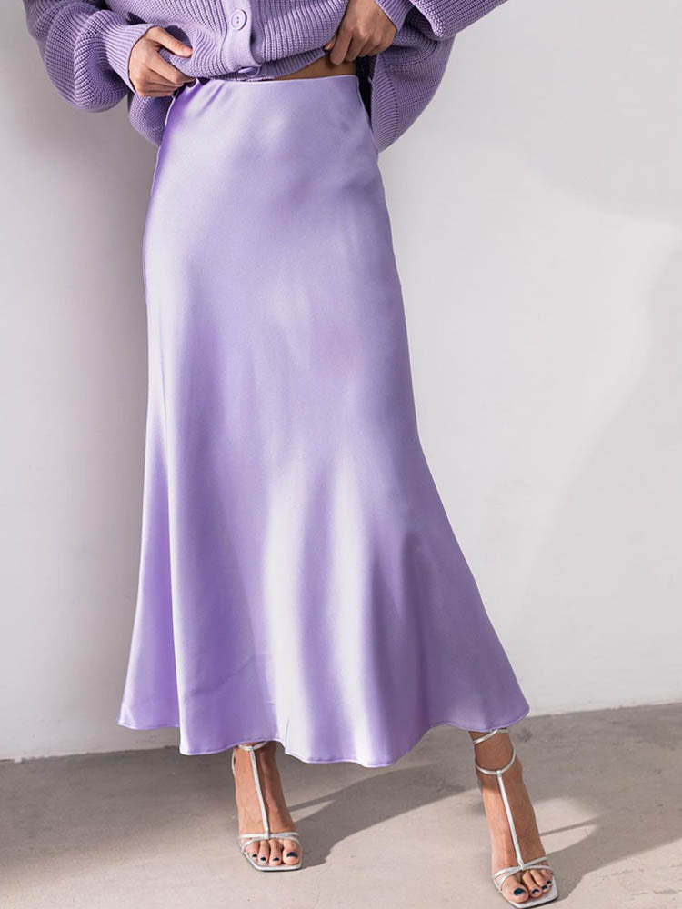 Dam Midikjol - Satin - Hög Midja - Elegant och Stilsäker Design
