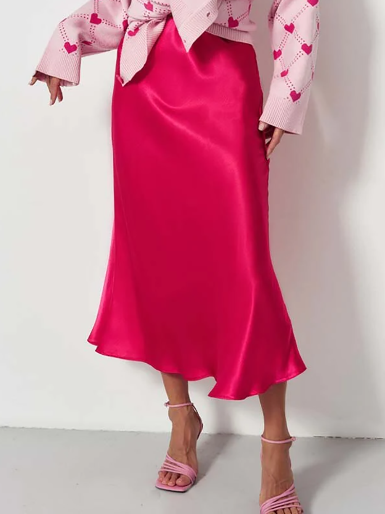 Dam Midikjol - Satin - Hög Midja - Elegant och Stilsäker Design