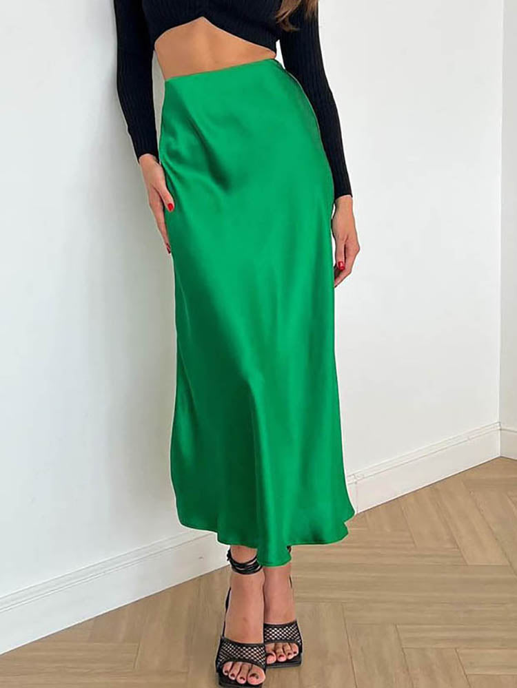 Dam Midikjol - Satin - Hög Midja - Elegant och Stilsäker Design