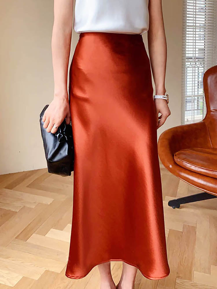 Dam Midikjol - Satin - Hög Midja - Elegant och Stilsäker Design