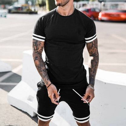 Herr Set – Kortärmad T-shirt & Shorts – Slim Fit – Andningsbart – Sportig Design