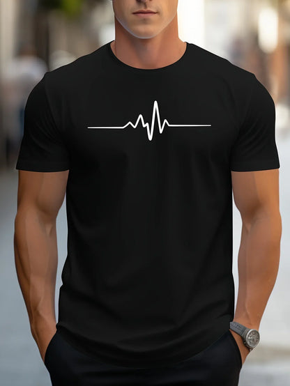 Herr T-shirt – Slim Fit – Mjukstickad – Rundhals – Kort Ärmslut – Grafiskt Tryck