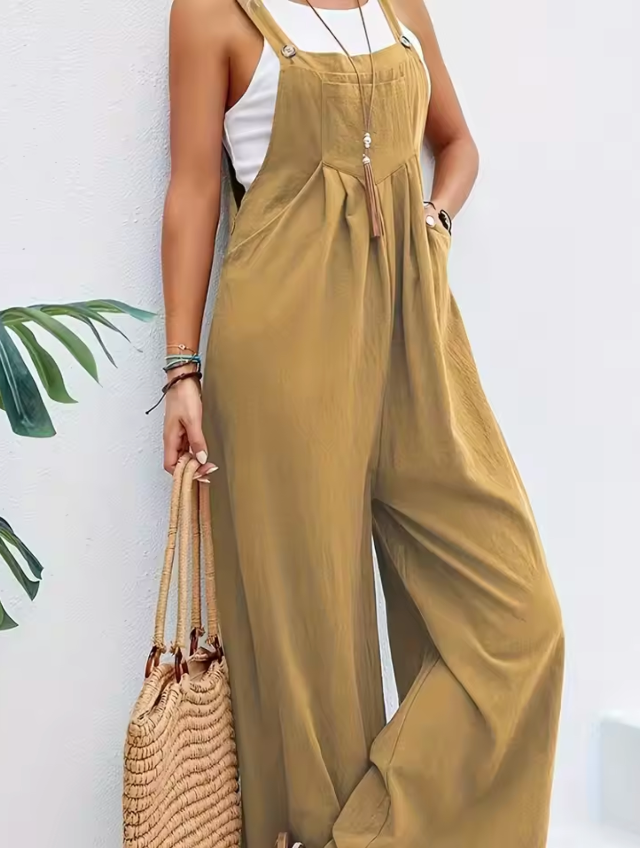 Dam Jumpsuit – Vida Ben – Justerbara Axelband – Luftig Bomull-Lin – Avslappnad Passform