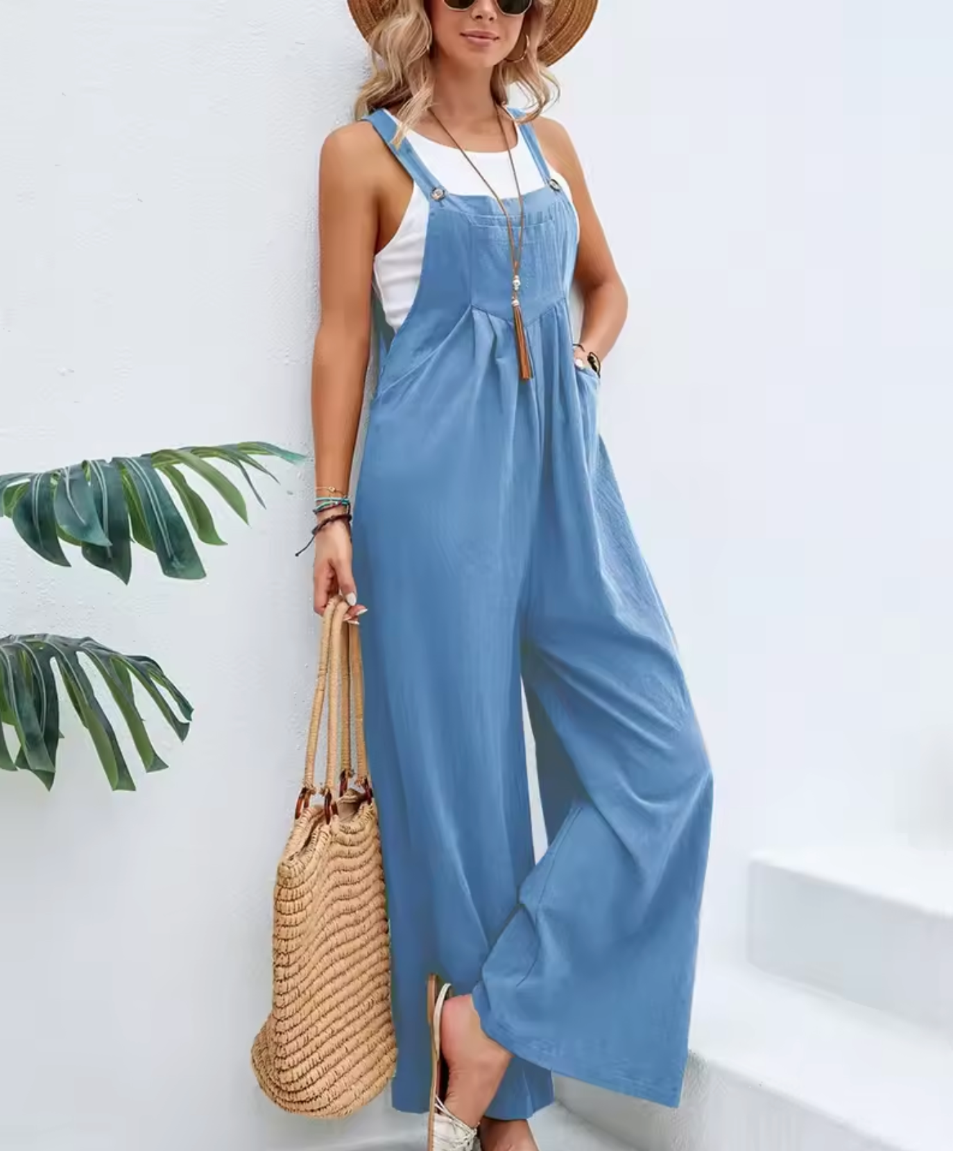 Dam Jumpsuit – Vida Ben – Justerbara Axelband – Luftig Bomull-Lin – Avslappnad Passform