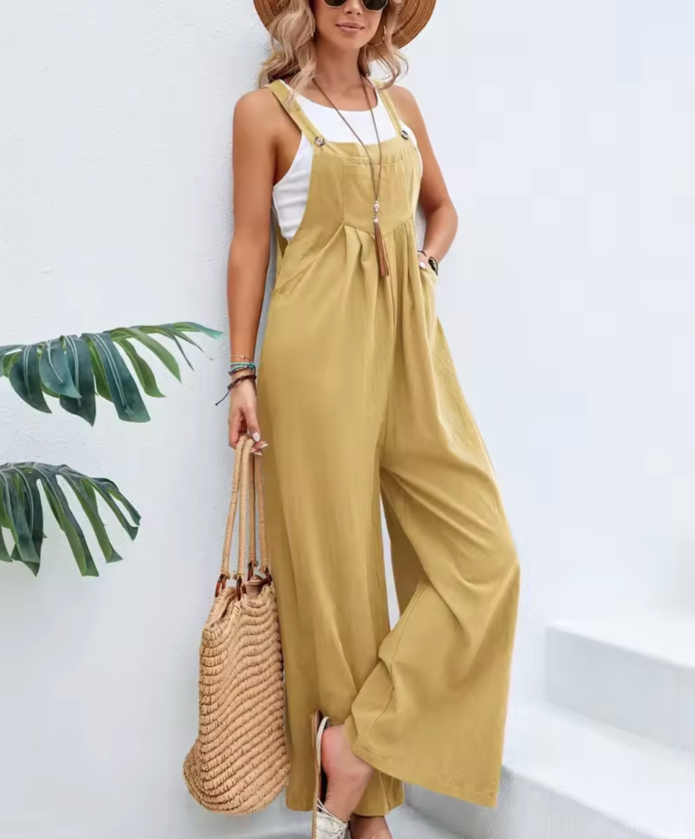 Dam Jumpsuit – Vida Ben – Justerbara Axelband – Luftig Bomull-Lin – Avslappnad Passform