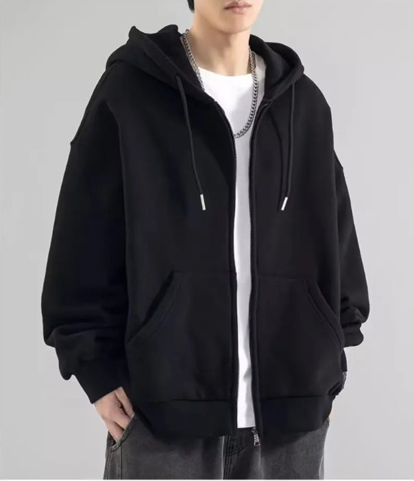Hoodie för herr – Lös passform – Dragkedja – Bomull – Långa ärmar – Fritidsplagg