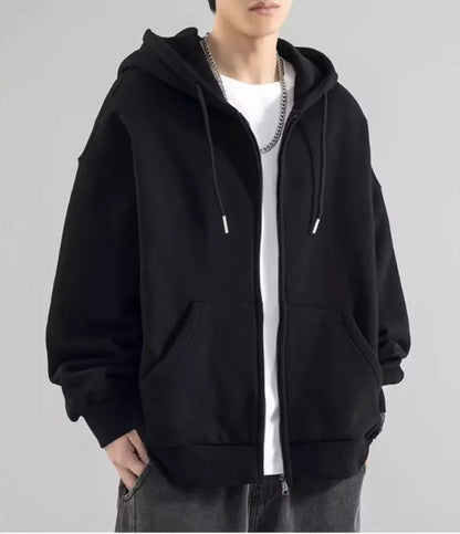 Hoodie för herr – Lös passform – Dragkedja – Bomull – Långa ärmar – Fritidsplagg