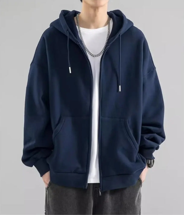 Hoodie för herr – Lös passform – Dragkedja – Bomull – Långa ärmar – Fritidsplagg