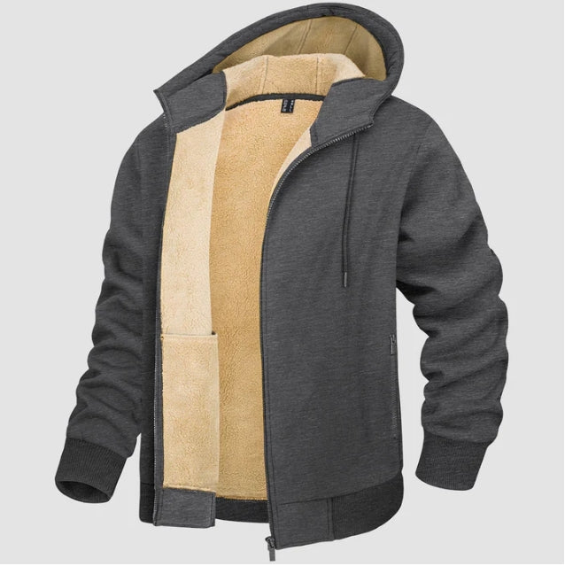 Herr Hoodiejacka – Regular Fit – Sherpafodrad – Hel dragkedja – Ribbad kant
