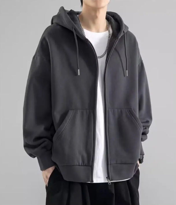 Hoodie för herr – Lös passform – Dragkedja – Bomull – Långa ärmar – Fritidsplagg