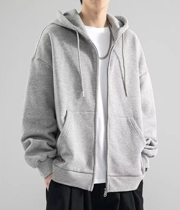 Hoodie för herr – Lös passform – Dragkedja – Bomull – Långa ärmar – Fritidsplagg