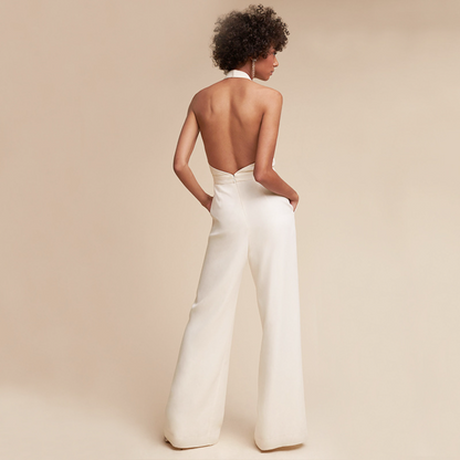 Dam Jumpsuit - Djup V-ringning - Ärmlös - Smickrande Midja - Vida Ben - Elegant Festlook