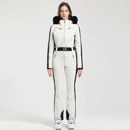 Dam Skidoverall – Slim Fit – Vattenavvisande – Bälte – Fuskpälsluva – Dragkedjefickor