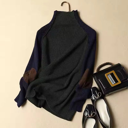 Damtröja – Avslappnad Passform – Ribbstickat – Halvpolo – Raglanärm – Armbågslapp – Tunn Lengd