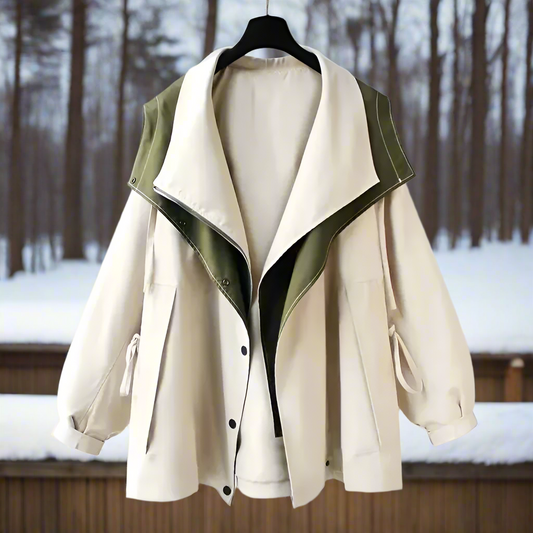 Damjacka – Stor passform – Dold knappstängning – Justerbara ärmar – Stora fickor