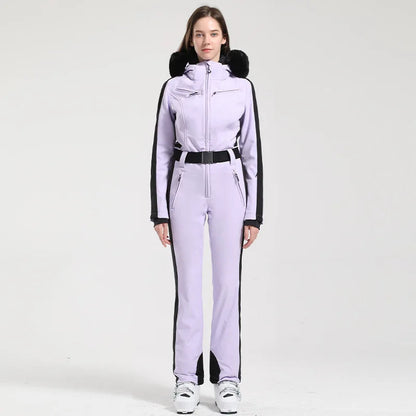 Dam Skidoverall – Slim Fit – Vattenavvisande – Bälte – Fuskpälsluva – Dragkedjefickor