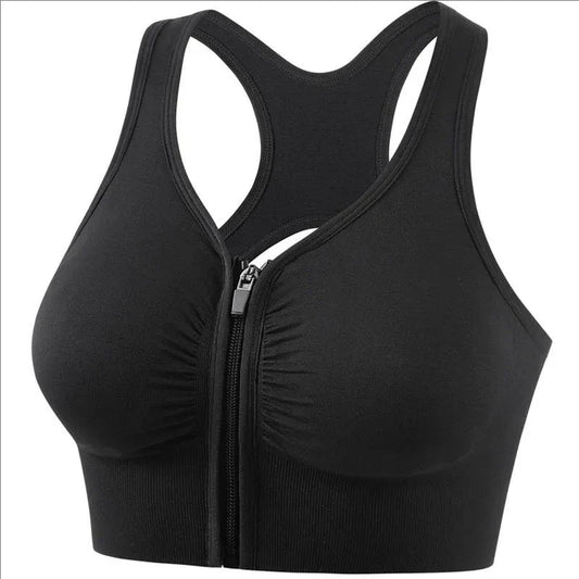 Dam Sport-BH – Framtill Dragkedja – Racerback – Andningsbart Tyg – Fast Passform