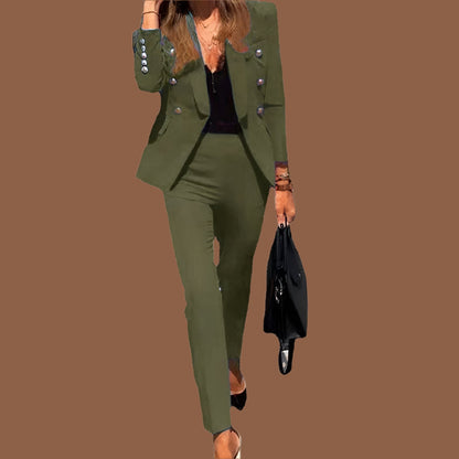 Damkostym – Kavaj och Byxor – Skräddarsydd Passform – Dubbelknäppt – Elegant Stil